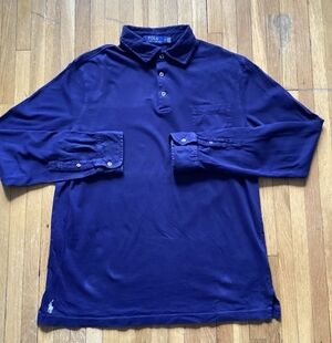 Luxe Polo Ralph Lauren Men's Medium Navy Blue 3 Btn Long Sleeve Polo Shirt,Pony